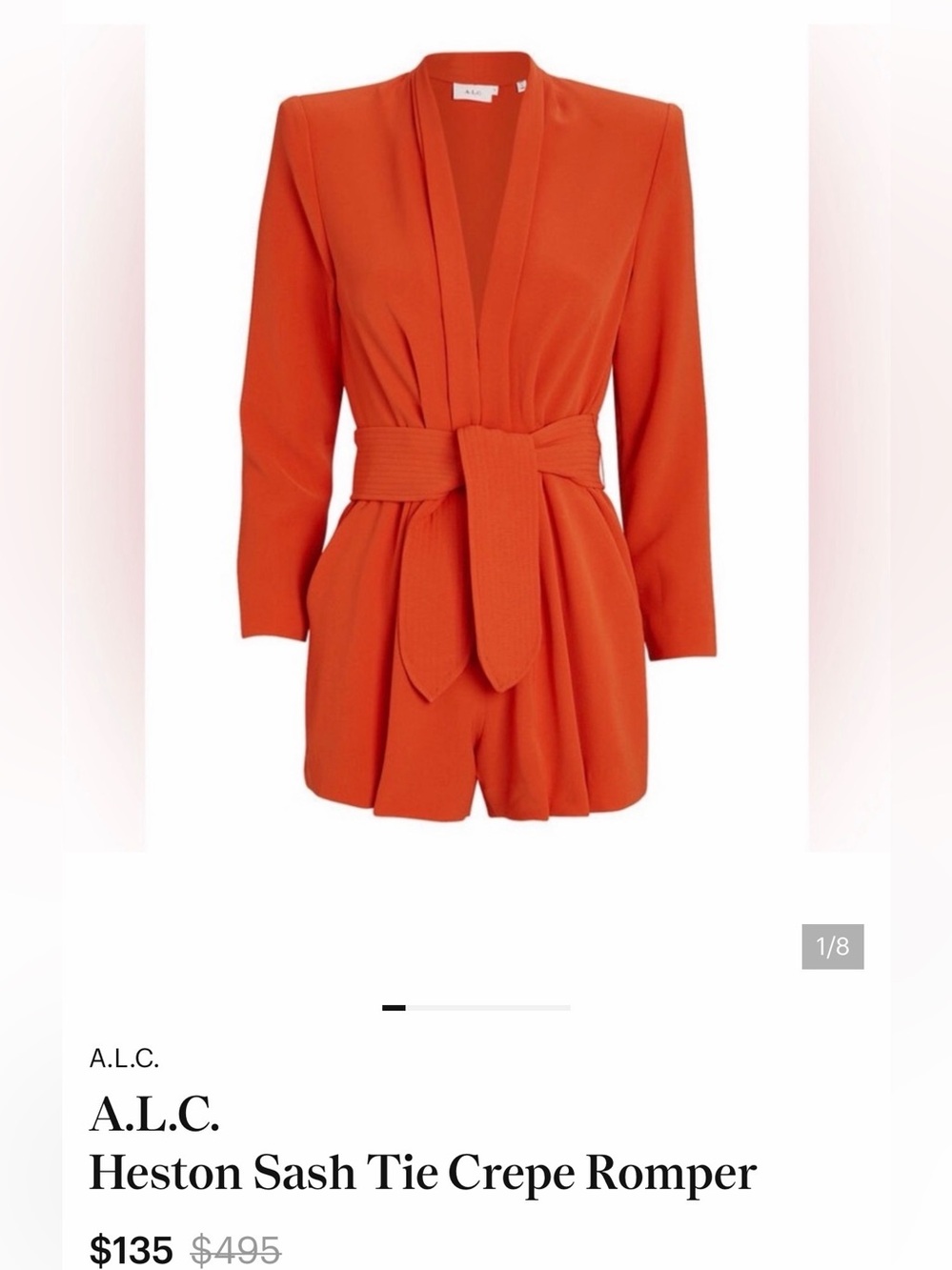 A.L.C. Sash-Tie Crepe Romper in Bright Orange